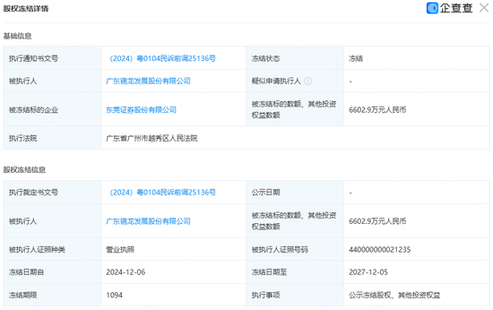 锦龙股份债主“催账”，东莞证券股权冻结